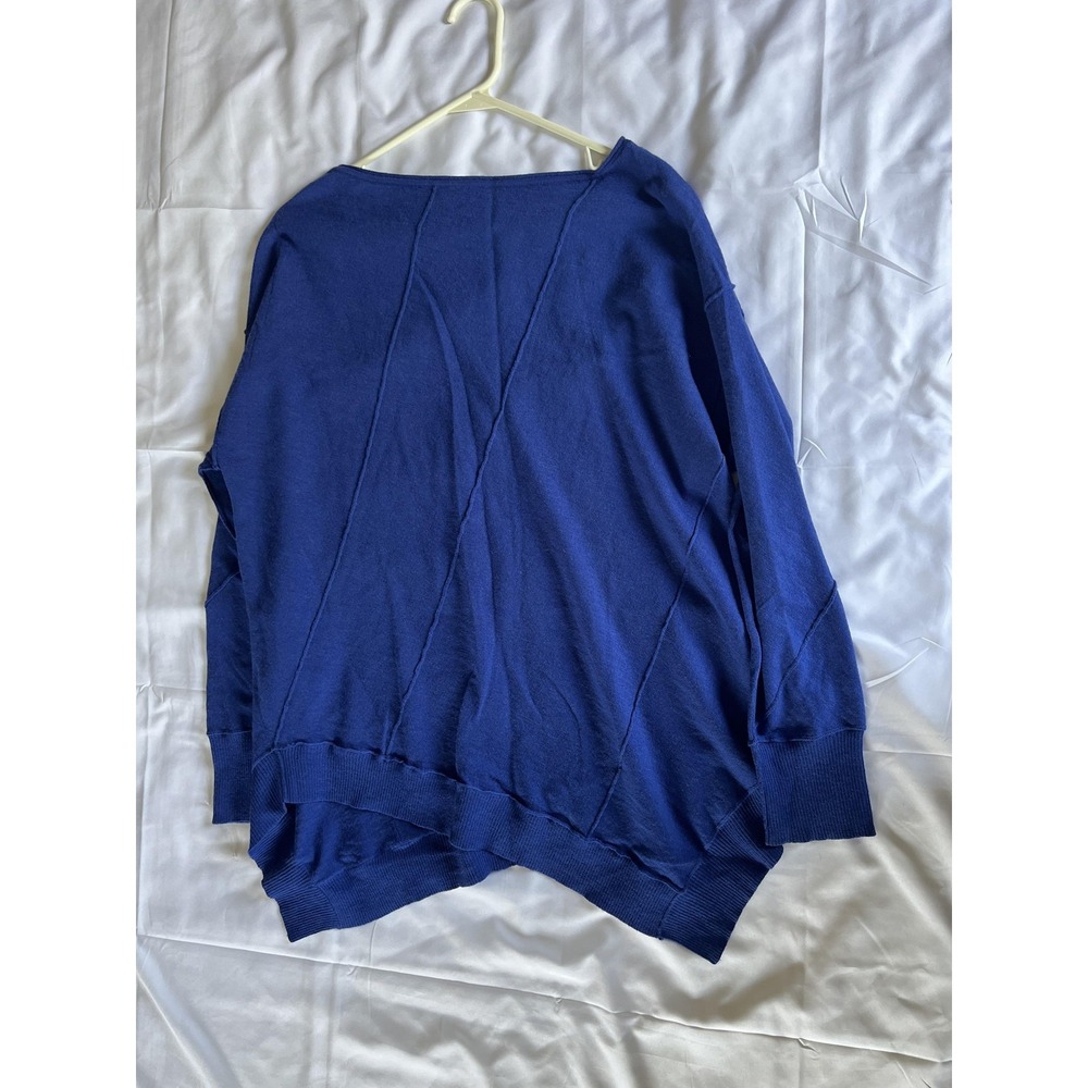 Eileen Fisher Woman Sweater Womens 1X Blue Merino Wool Asymmetrical Hem Pullover - Picture 4 of 13